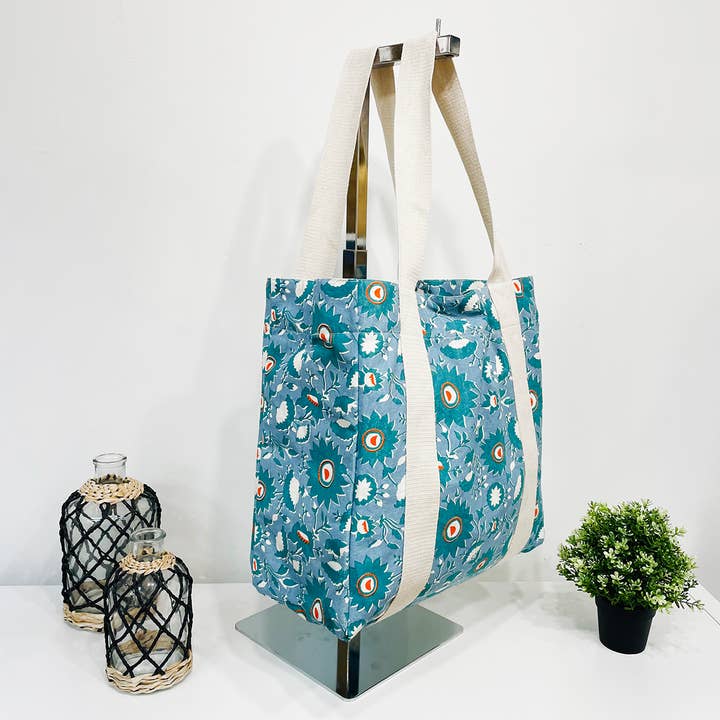 Anju Jewelry - Wholesale Tote Bag - Women's - Handcrafted Canvas Bag with Block-Printed Serene Petals