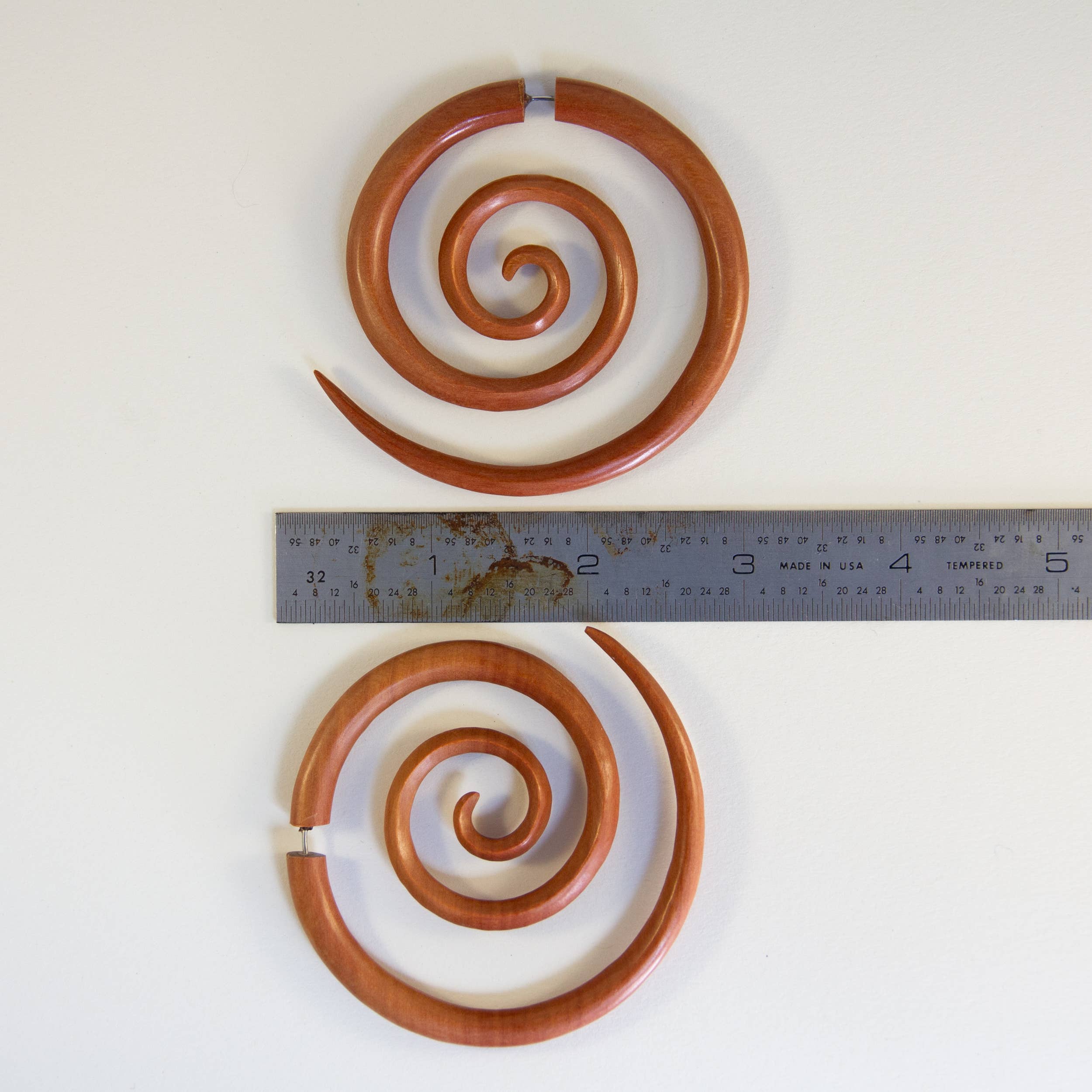 Ajmer by Jodi - Wholesale Dangle Earrings - Large Spiral Light Wood & Dark Wood Faux Gauges~ steel wires5
