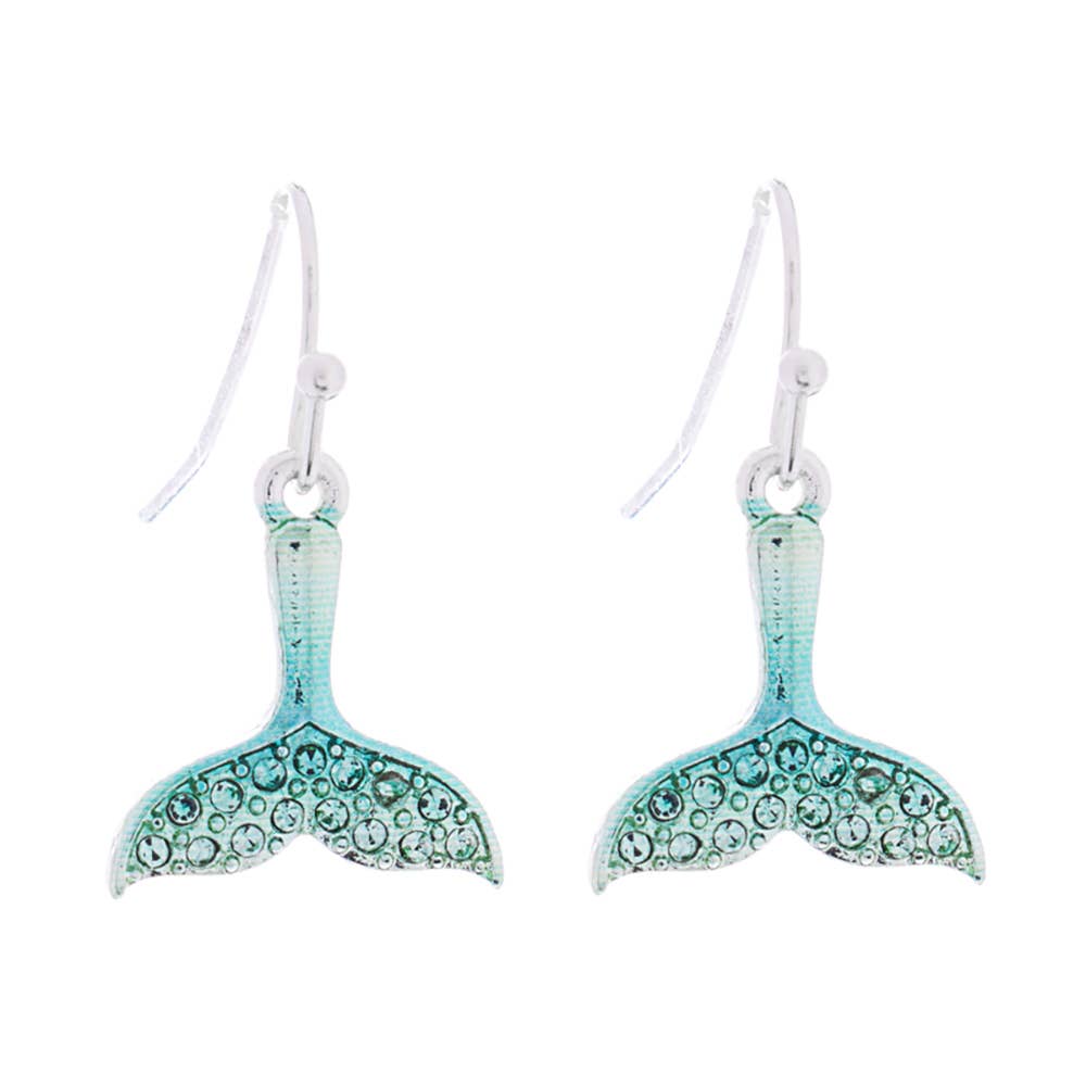 Sensibling Corp. - Wholesale Dangle Earrings - Stone Paved Colored Metal Whale Tale Dangle Earrings
5