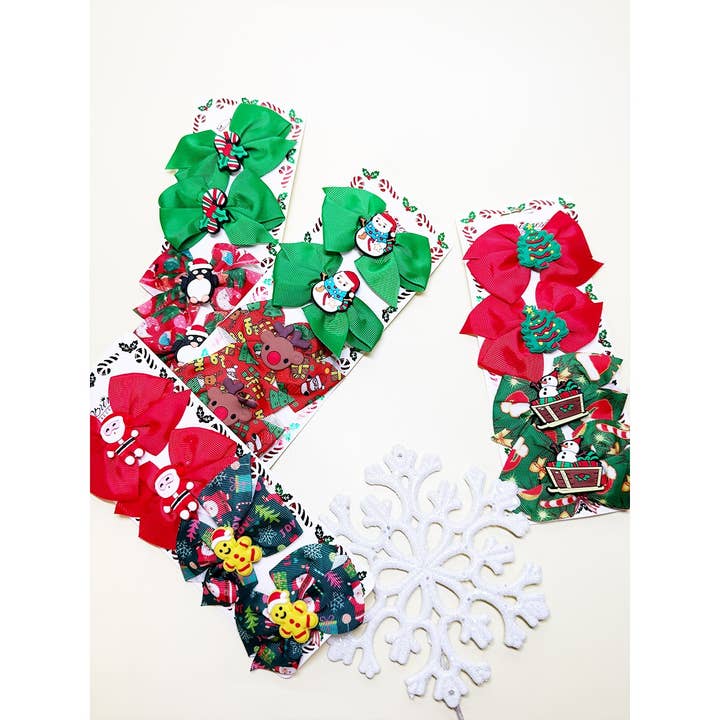 ASSORTED COLOR Cute Prints of Christmas Print Bow Hair Clips for wholesale on Faire1
