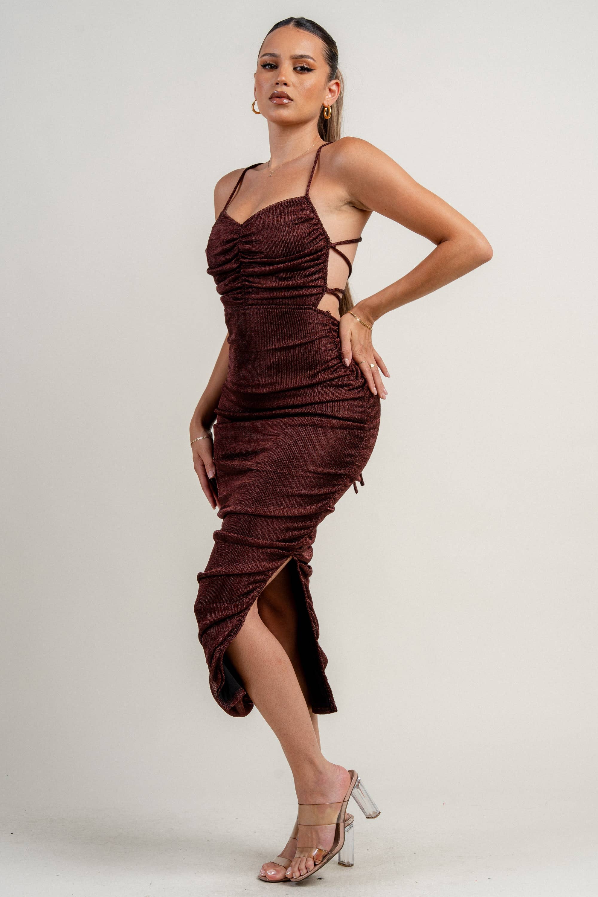 PRIVY - Wholesale Dress - Women's - PD79090BST_METALLIC FISHNET KNIT SWEET HEART LACE UP BACK RUCHING MAXI DRESS6