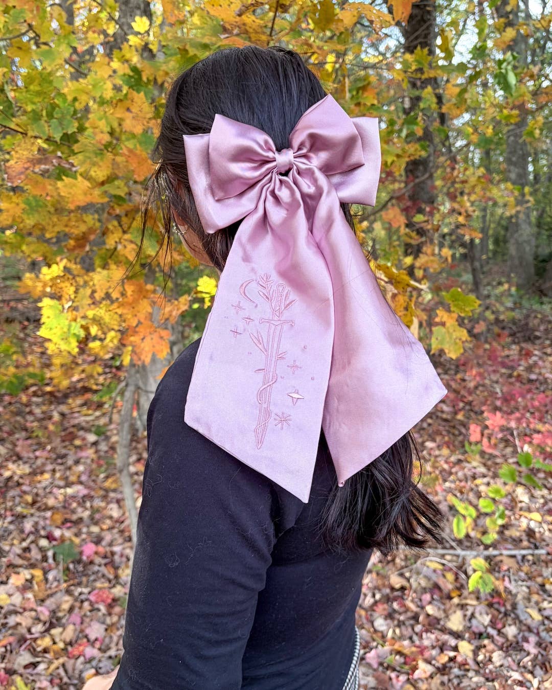Blissfully Bookish Company - Wholesale Hair Bow - Women's - Sword Hair Bow Clip | Embroidered Bookish Satin Bow1