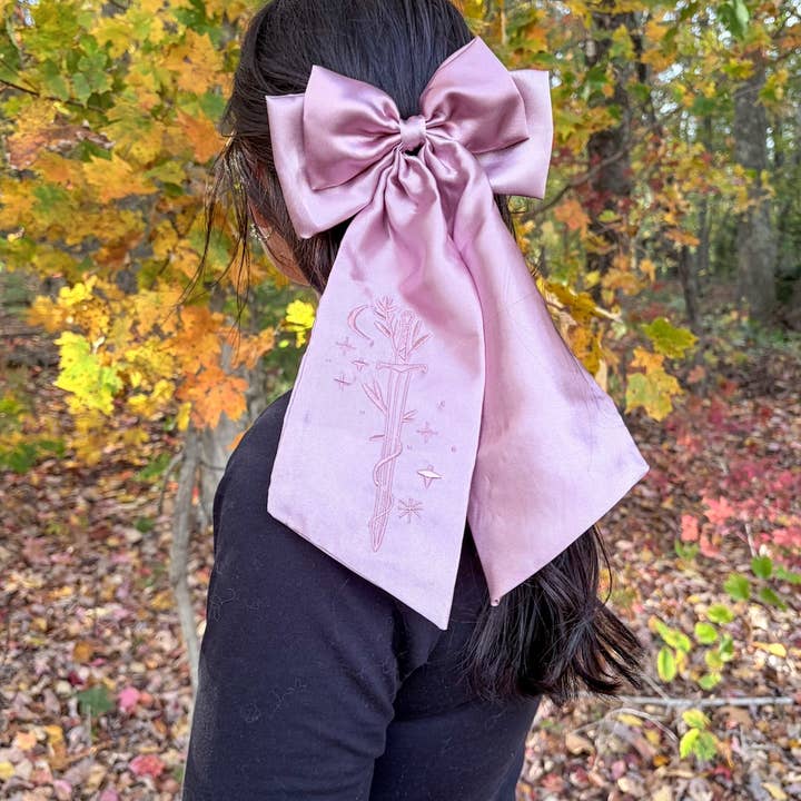 Blissfully Bookish Company - Wholesale Hair Bow - Women's - Sword Hair Bow Clip | Embroidered Bookish Satin Bow1