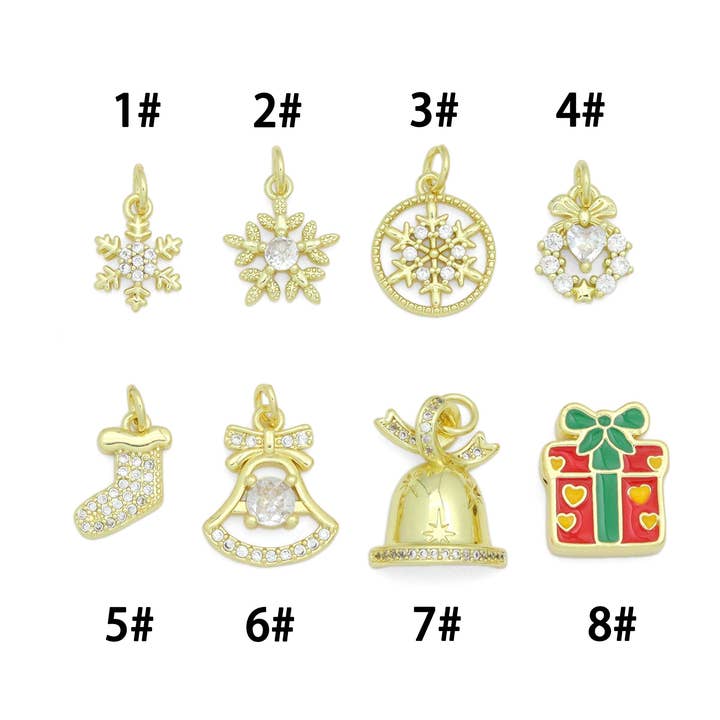 Christmas Holiday Charm collection, Christmas Snowflake Bell gift box wreath Charm Pendant, Sku#LK1291 for wholesale by BestBeads&Beyond
