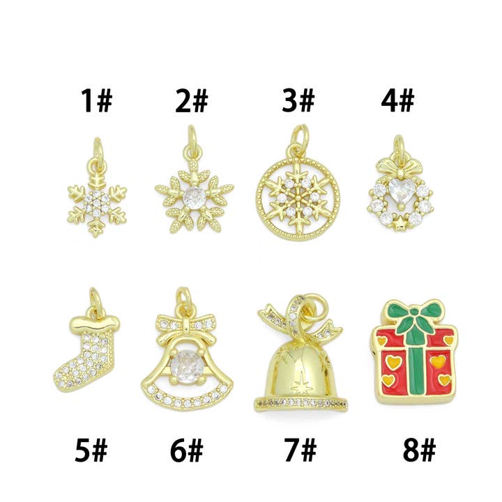 BestBeads&Beyond - Wholesale Individual charm/pendant - Christmas Holiday Charm collection, Christmas Snowflake Bell gift box wreath Charm Pendant, Sku#LK12910