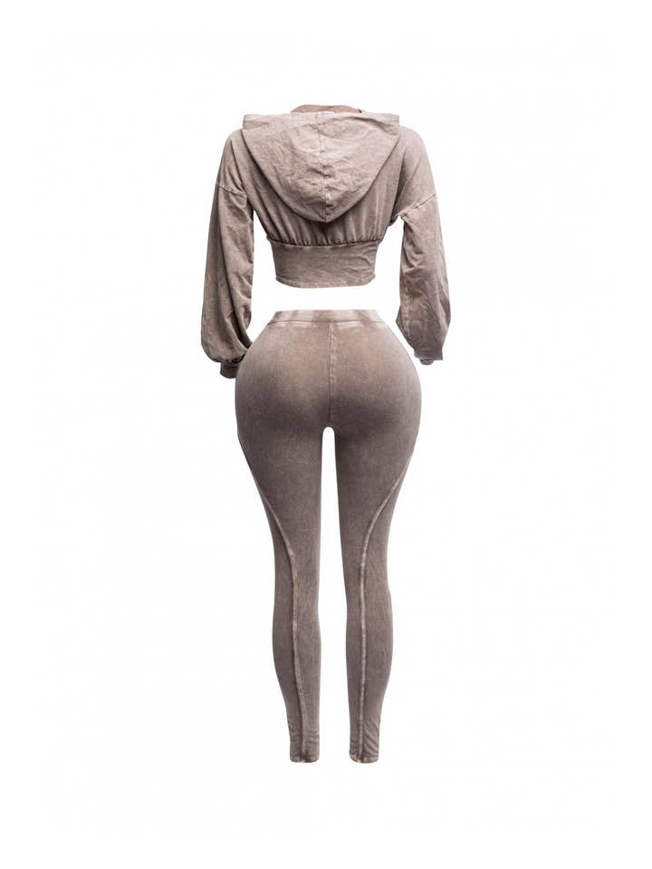 Boswell - Wholesale Top & Pant Set (NOT Loungewear) - Women's - MINERAL WASH HOOD TOP AND LEGGINGS SET