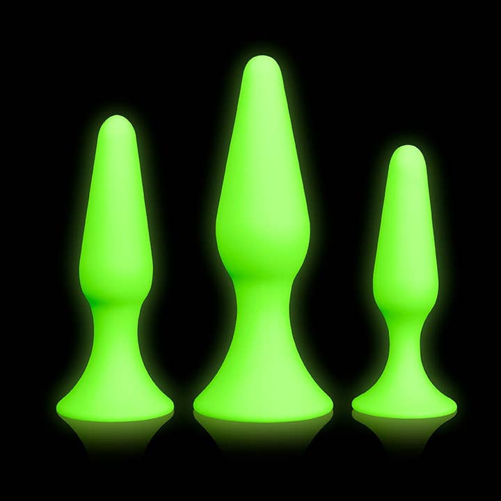 Neon Green Black Butt Plug Set - Glow In The Dark for wholesale on Faire0