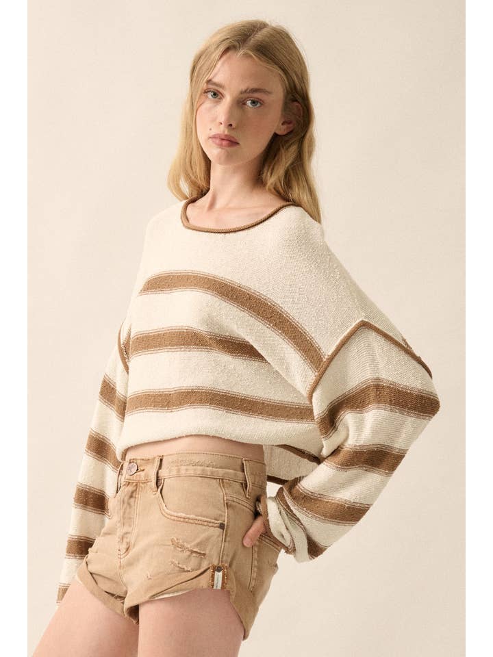 Promesa USA - Wholesale Knit Sweater - Women's - Striped Exposed-Seam Cropped Sweater