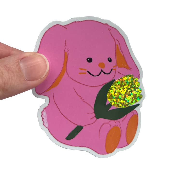 Roze Konijn Glitter Tulp Sticker voor wholesale door Crunch Supply