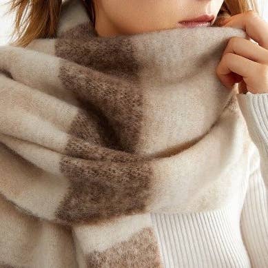 MKS America - Wholesale Scarf - Women's - Colorblocked Striped Couple Shawl Scarf2