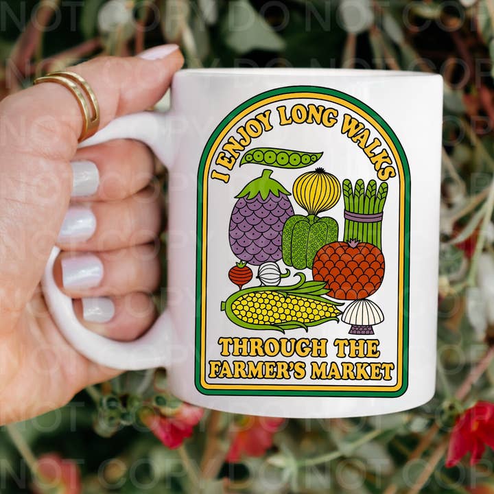 I Enjoy Long Walks Through Farmer’s Market Mug for wholesale by Ace the Pitmatian Co
