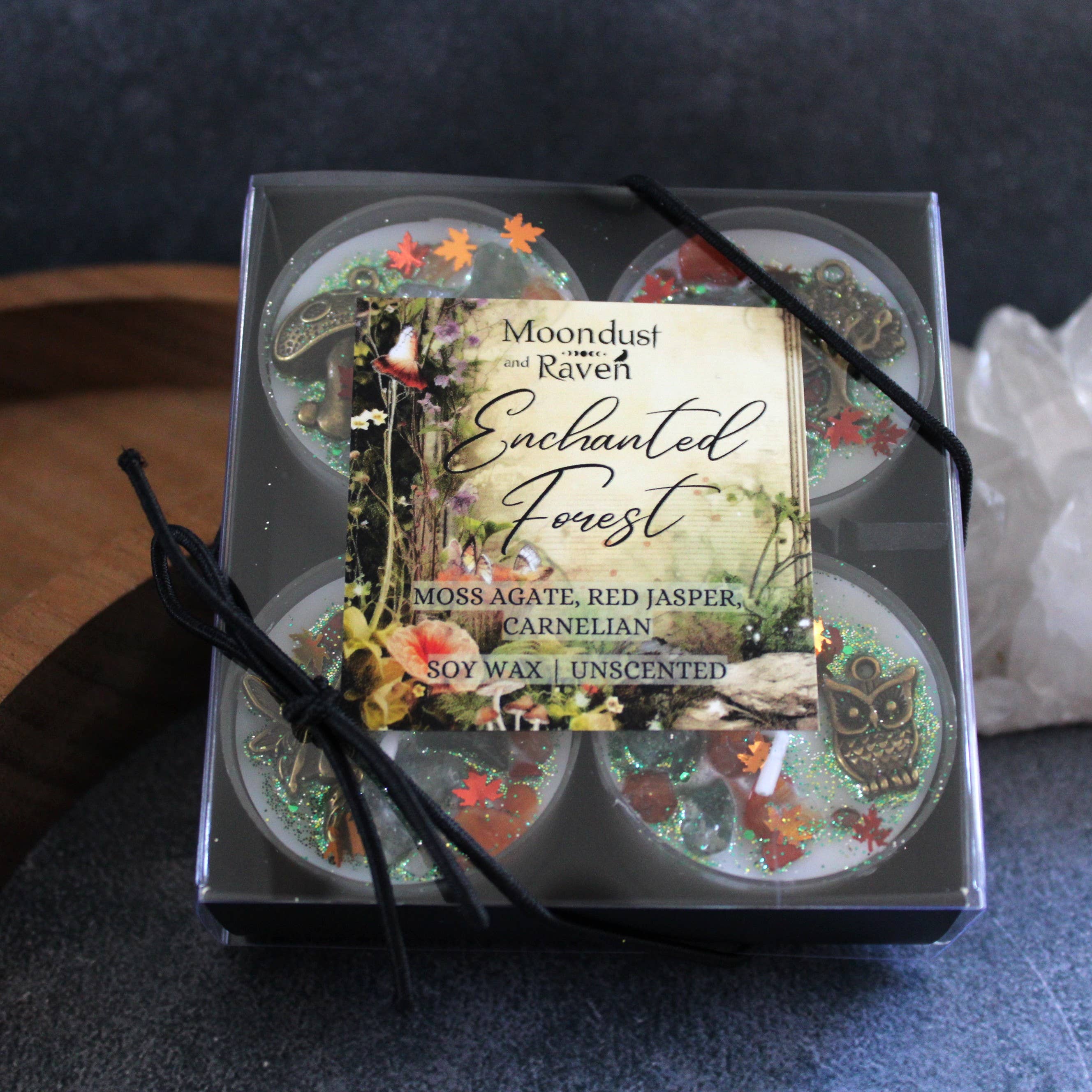 Moondust and Raven - Venta al por mayor Velas pequeñas - Velas de té Enchanted Forest con cristales, velas rituales3