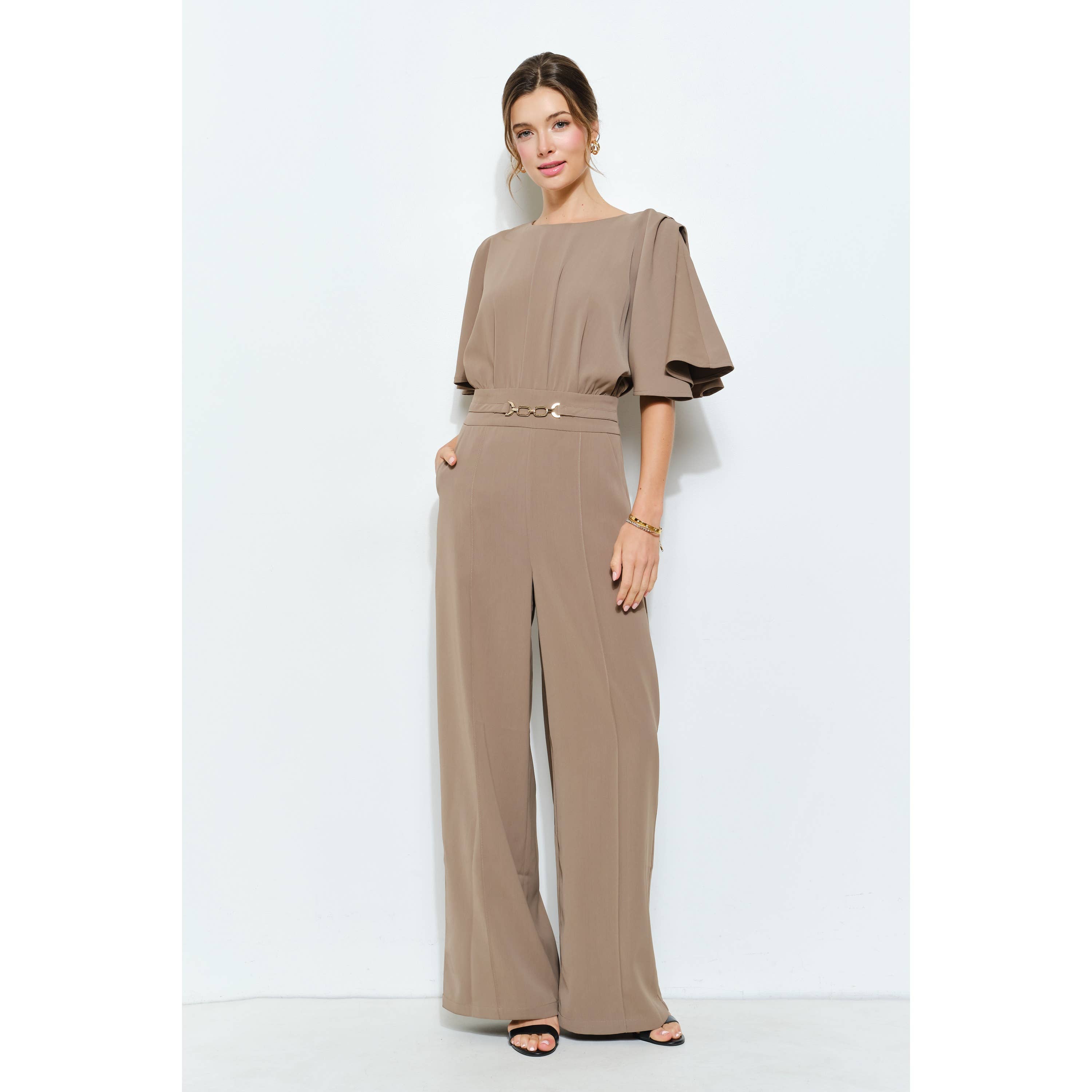 INA - Wholesale Romper - Women's - Flutter Kimino Sleeve Buckle Detail Wide Jumpsuit25