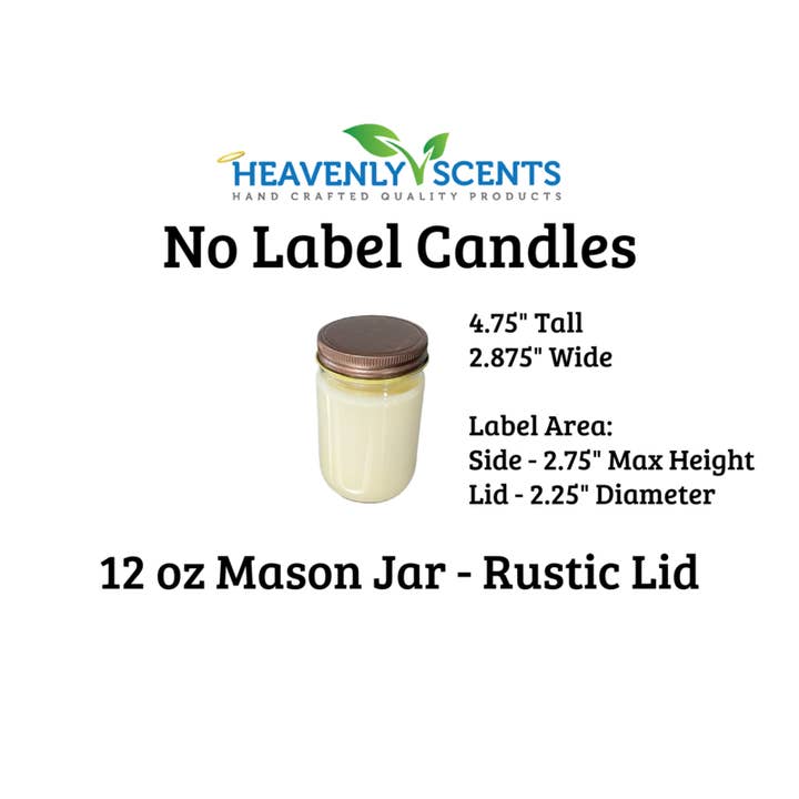 Heavenly Scents - Wholesale Jar/Filled Candle - 12oz Mason Jar Soy Candles - Rustic Lid - 6 Pack No Labels