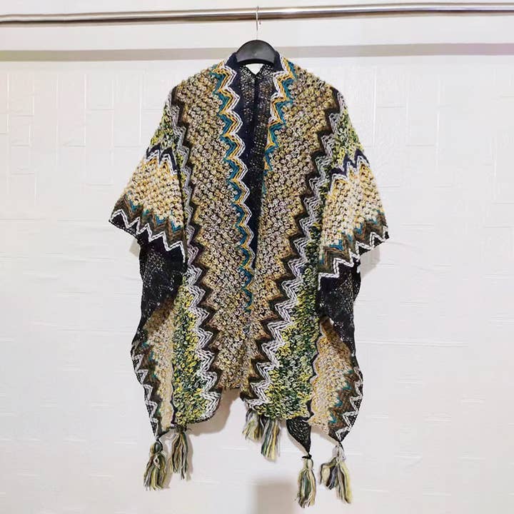 Rosa Clothing - Wholesale Kimono - Women's - Western Colorful Pop stripe Crochet Cardigan kimono shawl18