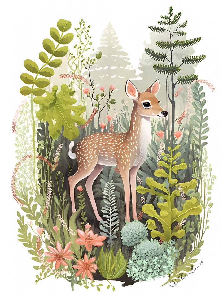 Woodland Nursery Print, Fawn in Forest, Kid's Wall Decor for wholesale by Starlene Designs
