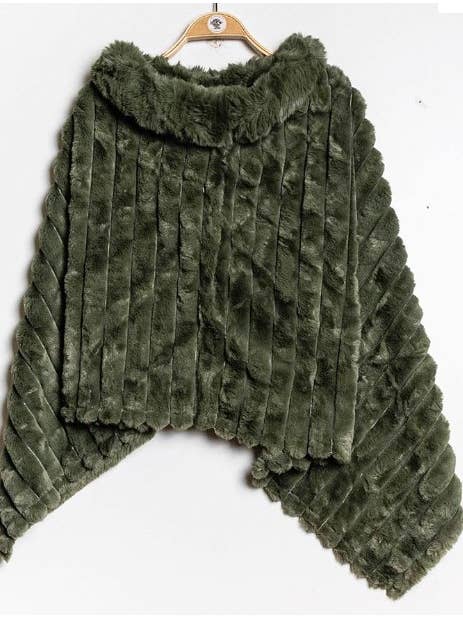 LOOWIE - Wholesale Poncho - Women's - 068 Poncho Striped Fake Faux Fur Loowie