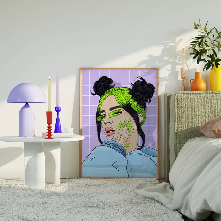 Laura Frances Heitzman – wholesale Art print – Billie Eilish Illustrated Art Print | Pop Icon Art