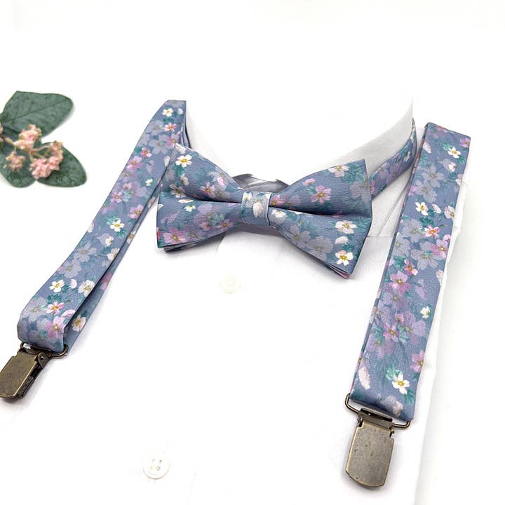 JFMaccessories - Wholesale Bow Tie - Men's - Floral Purple Lilac Bow Tie, Floral Lilac Suspenders, Suspender Bowtie, Wedding Floral Suspenders, Groomsmen Suspenders, Ring bearer outfit