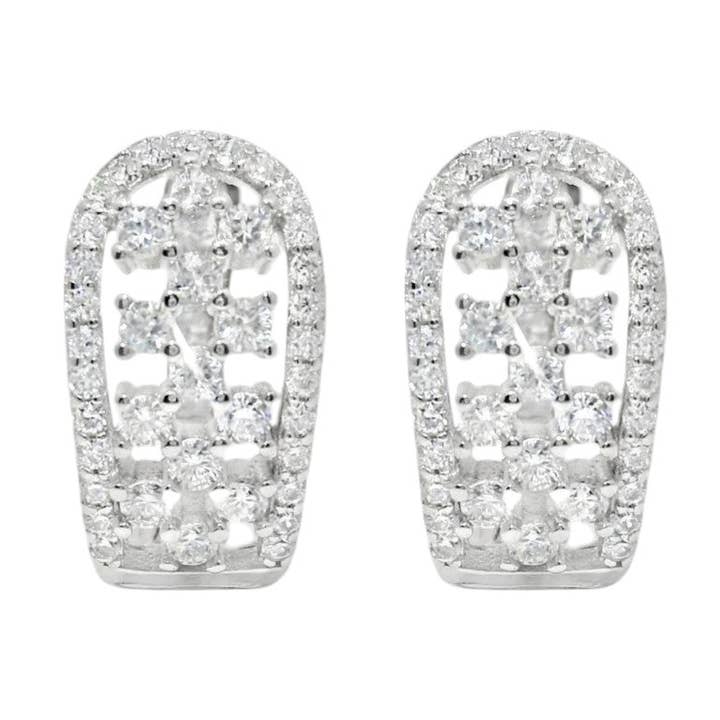 Sterling Silver Cut-Out CZ Checkered Huggie Earrings for wholesale by Atlanta Jewelers Supply