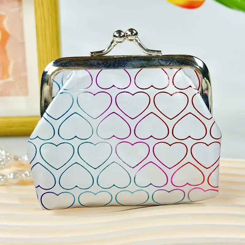 Magnifique Hearts – Porta-moedas - Mulher por atacado – Bolsa de moedas de couro sintético com padrão de coração chique, carteira Kiss lock4
