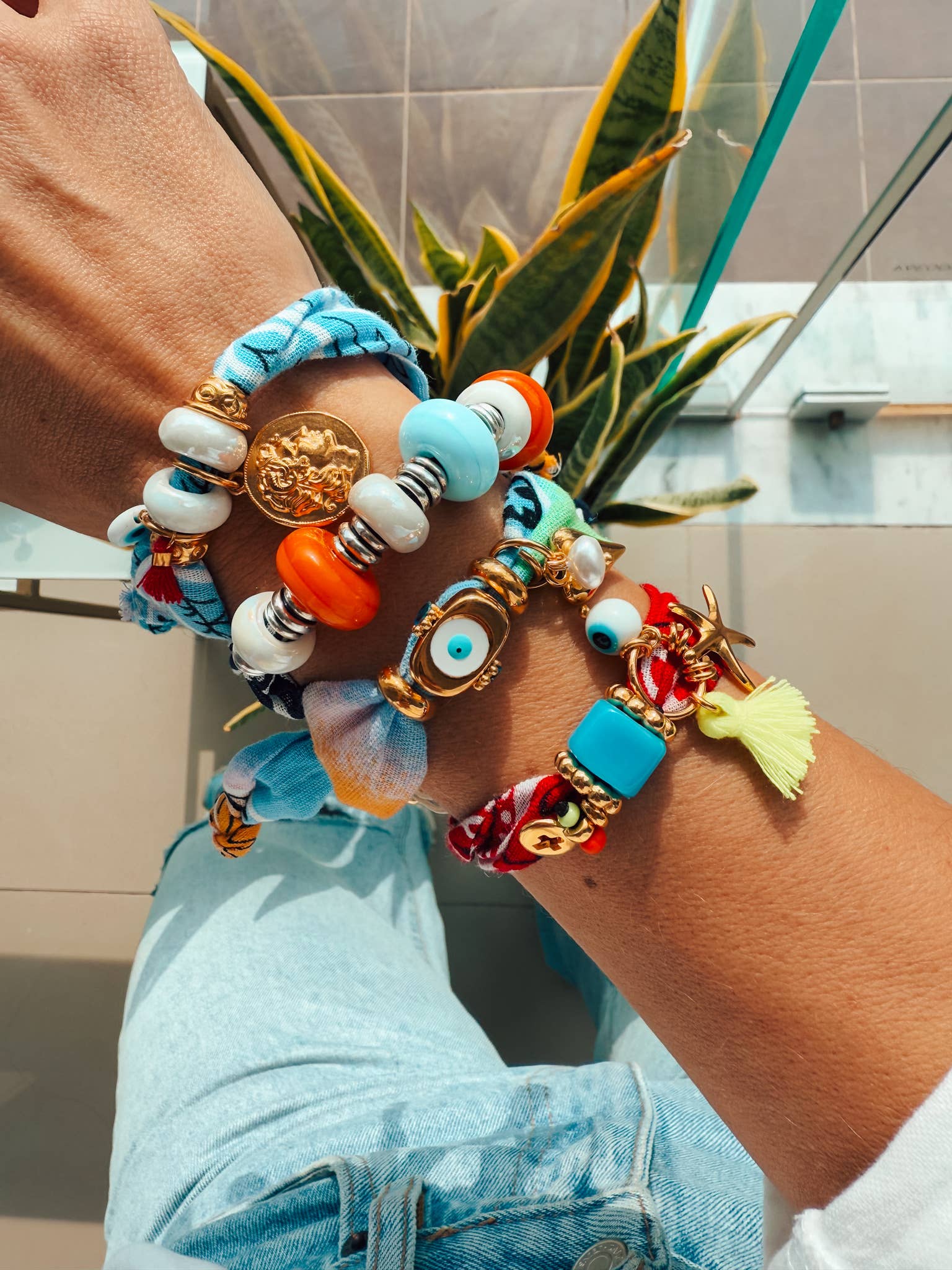 Goupi - Venta al por mayor Pulsera de cuentas - Pulseras de bandana de verano con dijes dorados y plateados