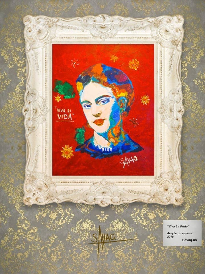 Frida In Love, Frida Kahlo, Målning, Akryl. Fine Art Paper Print för wholesale av SAVAQ