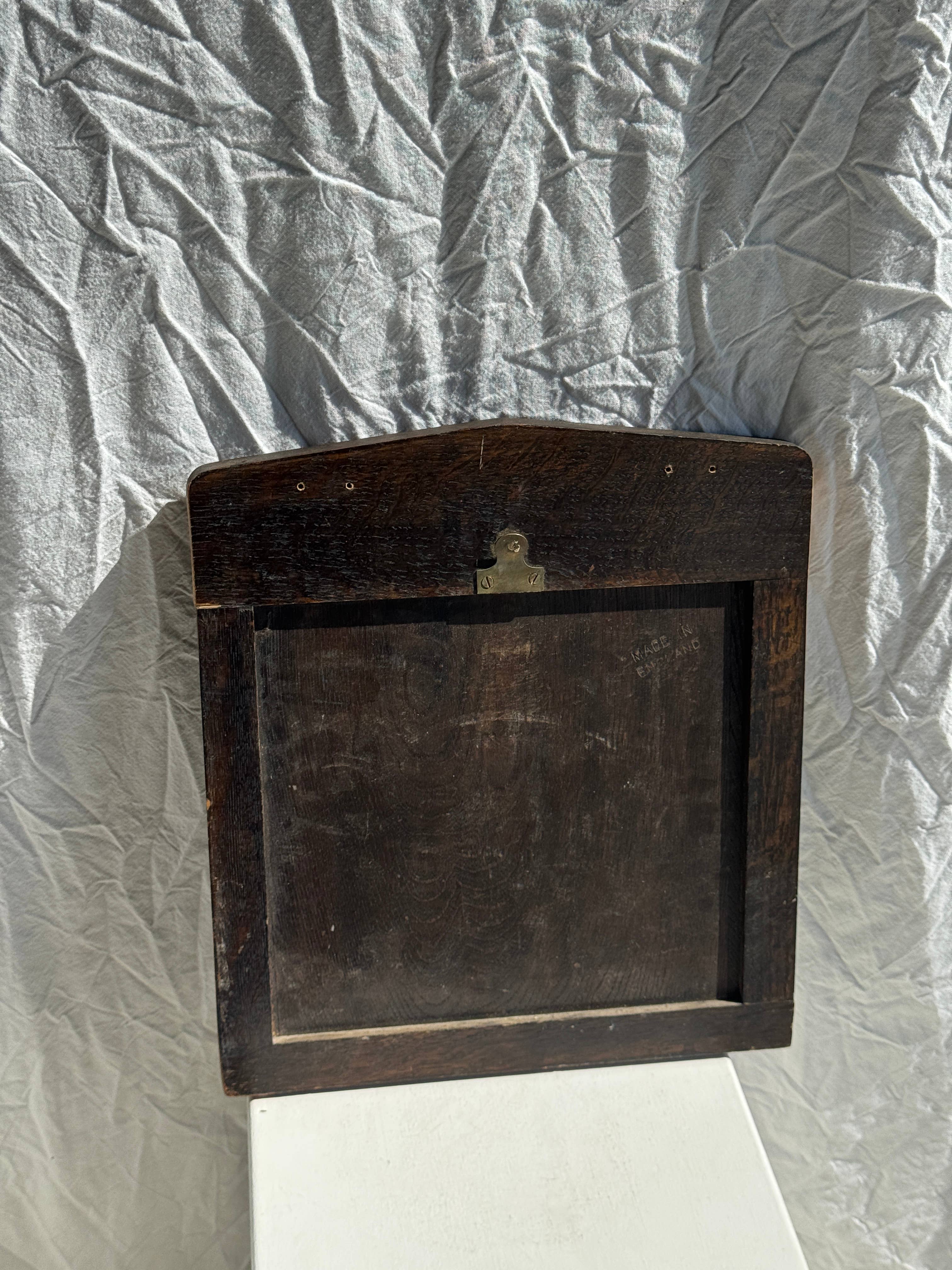 Brown Small antique English rectangular mirror with pediment for wholesale on Faire8