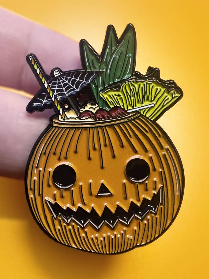 Summerween, Citrouille Jack-o-Lantern d'Halloween, Tiki Effrayant pour la vente par Carrie Anne Hudson Art