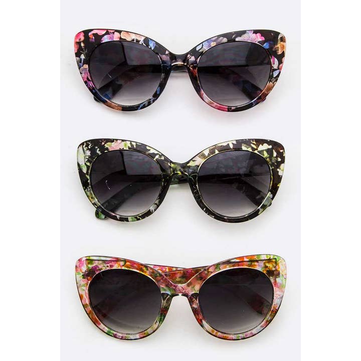 Floral Pattern Cat Eye Sunglasses for wholesale by LA Jewelry Plaza