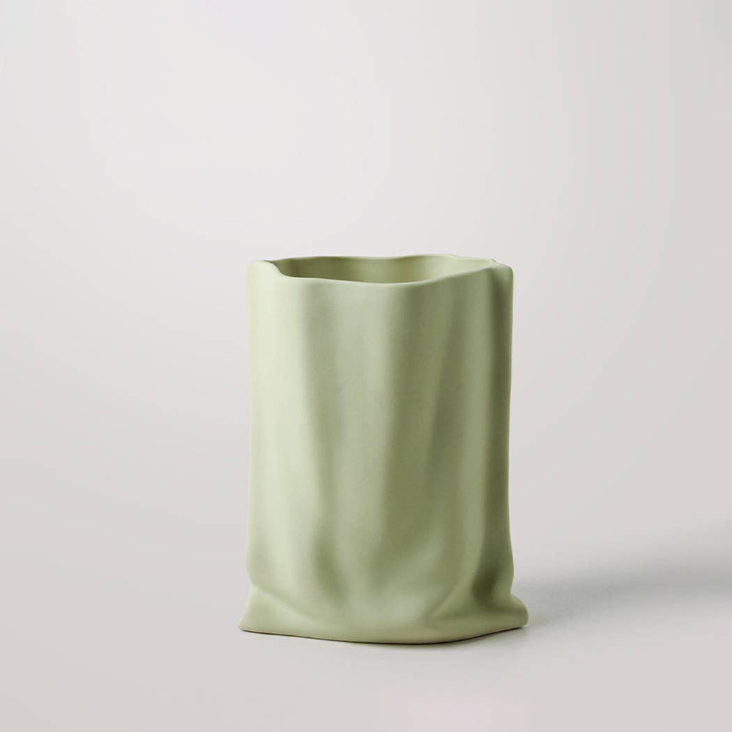 TUTU Home - Tableware & Decor - Wholesale Vase - "Le Papier" - Mint Matte Paper Bag Looking Ceramic Vase1