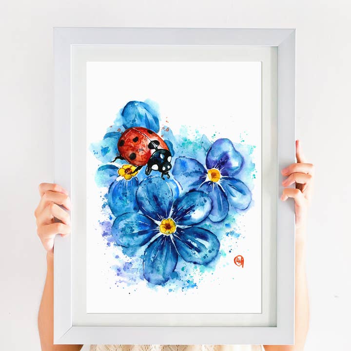 Whitehouse Art - Wholesale Art Print - Ladybug Art Print, Garden Decor, Gift Shop, Flower Painting2