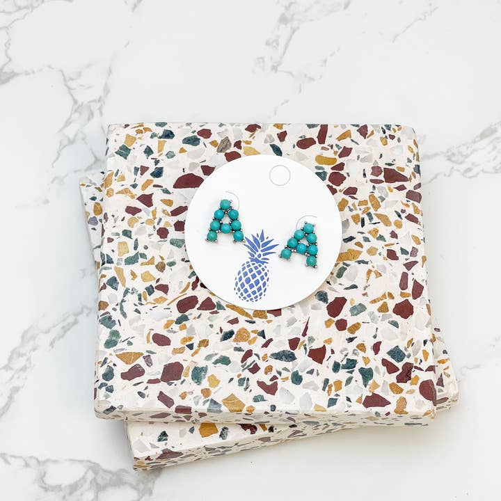 Prep Obsessed Wholesale - Wholesale Stud/Post Earrings - Semi-Precious Turquoise Initial Post Earrings16