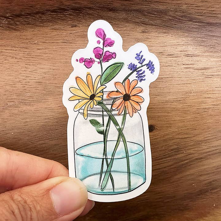 Fleurs sauvages dans un bocal | Autocollant floral | Vinyle imperméable pour la vente par Missional Merch
