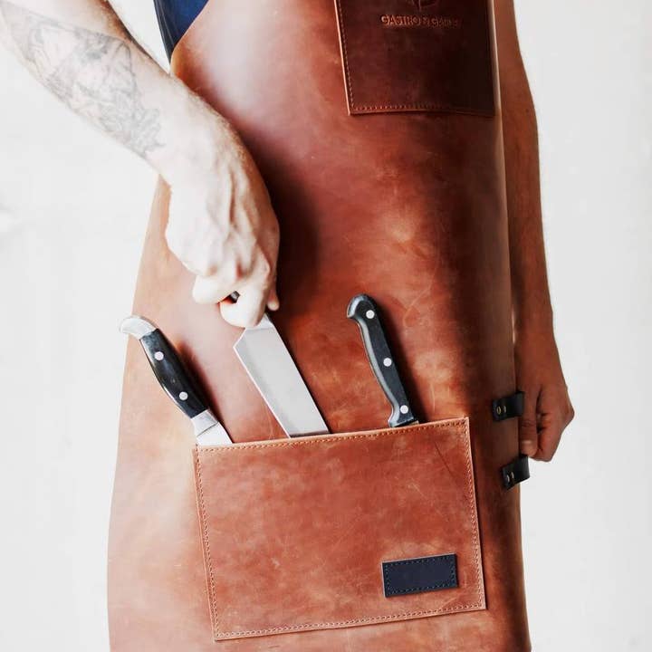 Brugerdefineret læderforklæde til mænd, Gartender og BBQ forklæde for engroshandel hos ShufliaCrafts