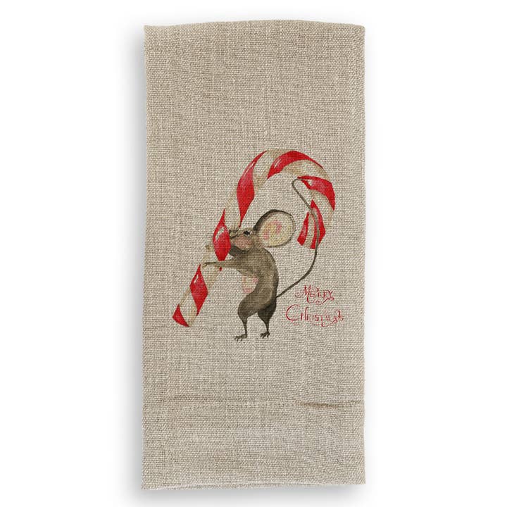 French Graffiti - Wholesale Tea Towel - Mouse with Candy Cane1