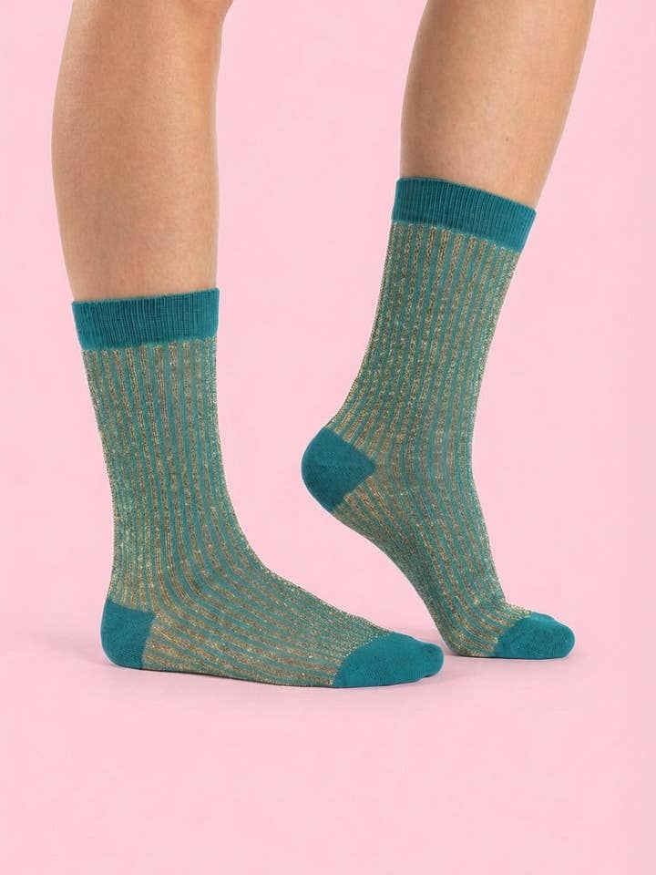 Chaussettes Lurex Chara Ahquiles couleur vert d'eau doré pour la vente par SWEET PARIPE