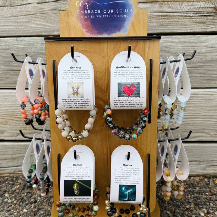 Custom 4-sided spinner display for wholesale by Embrace Our Souls