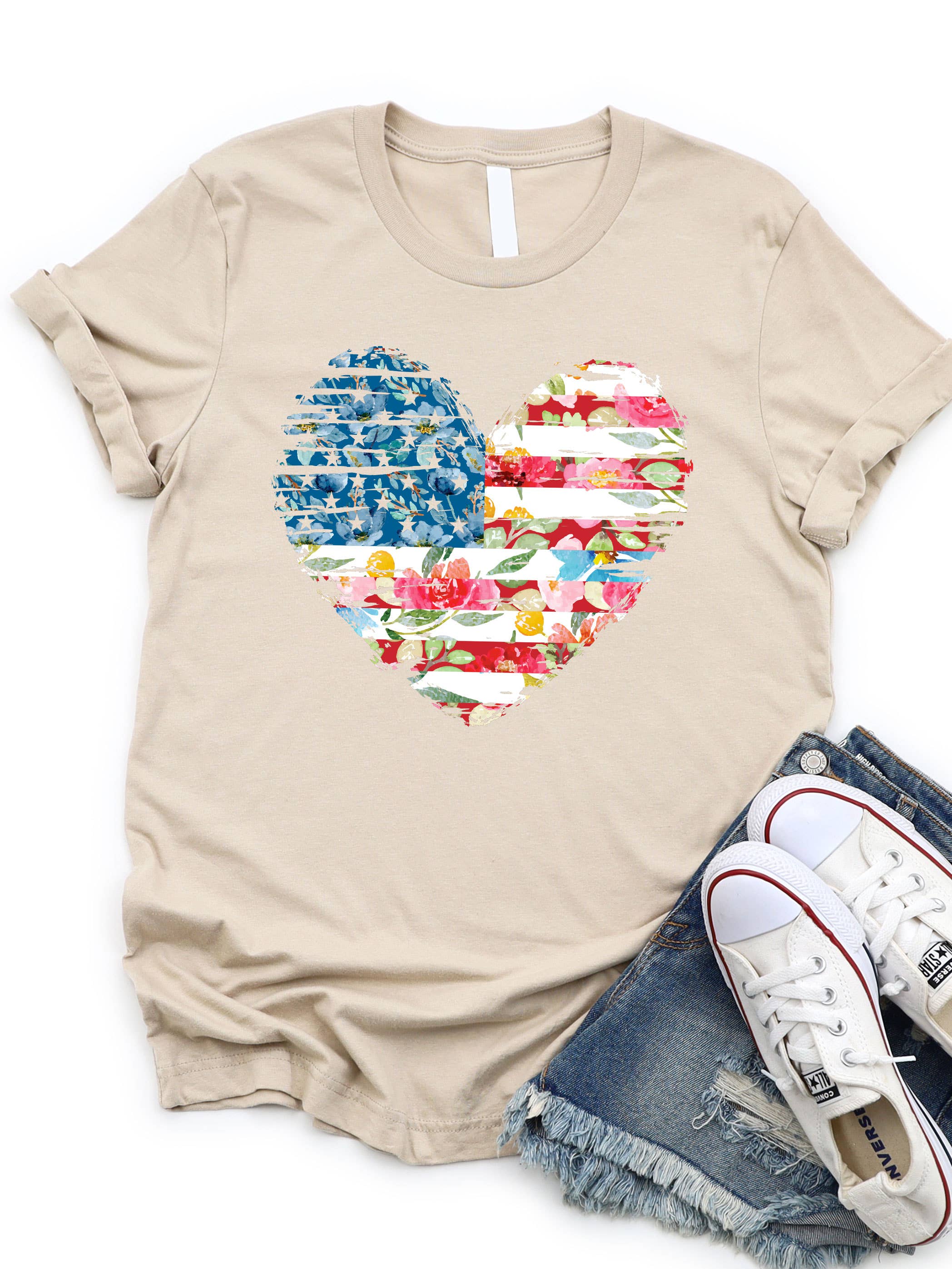 Tickled Teal - Wholesale T-Shirt (Graphic) - Women's - Watercolor Flag Heart Graphic Tee3