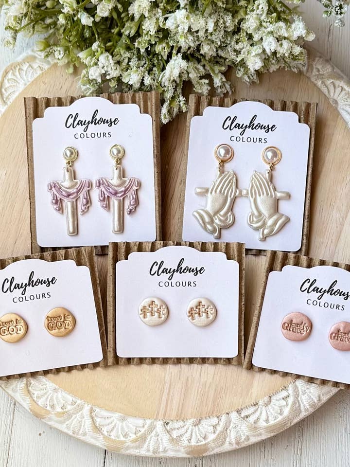 Boucles d'oreilles de Pâques religieuses pour la vente par Clayhouse Colours
