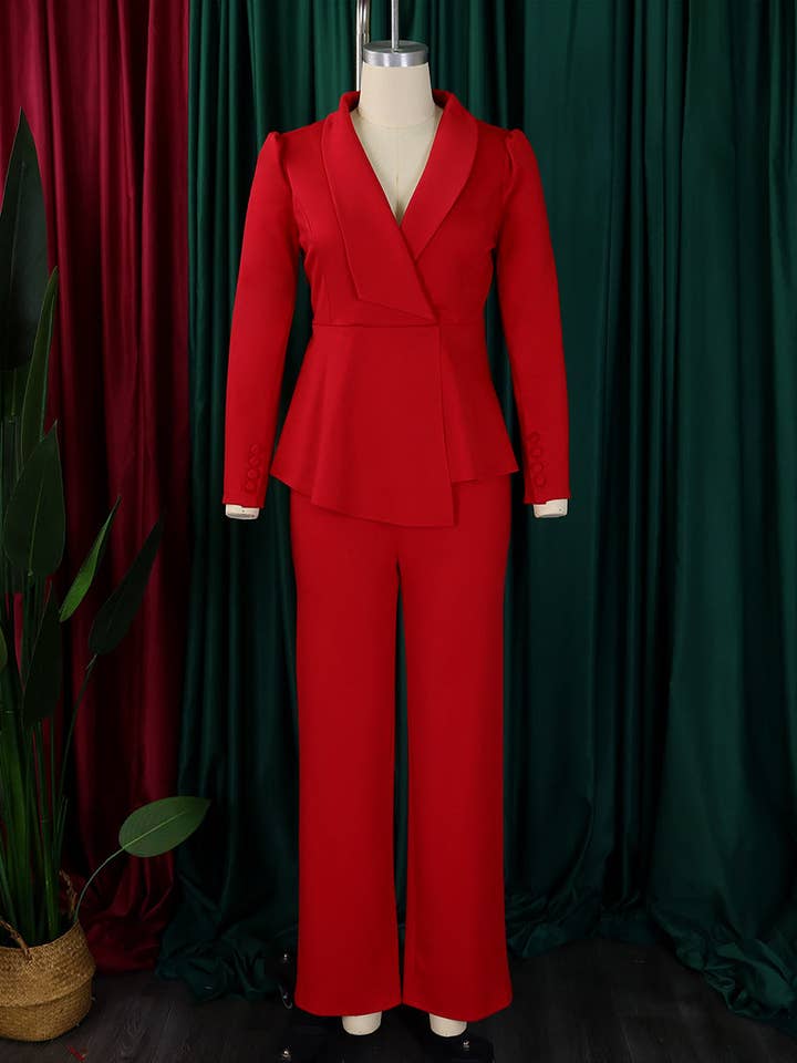 Aria Romance - Wholesale Suit Set - Women's - Ruffled Sleeve Wide-Leg Trouser Set9