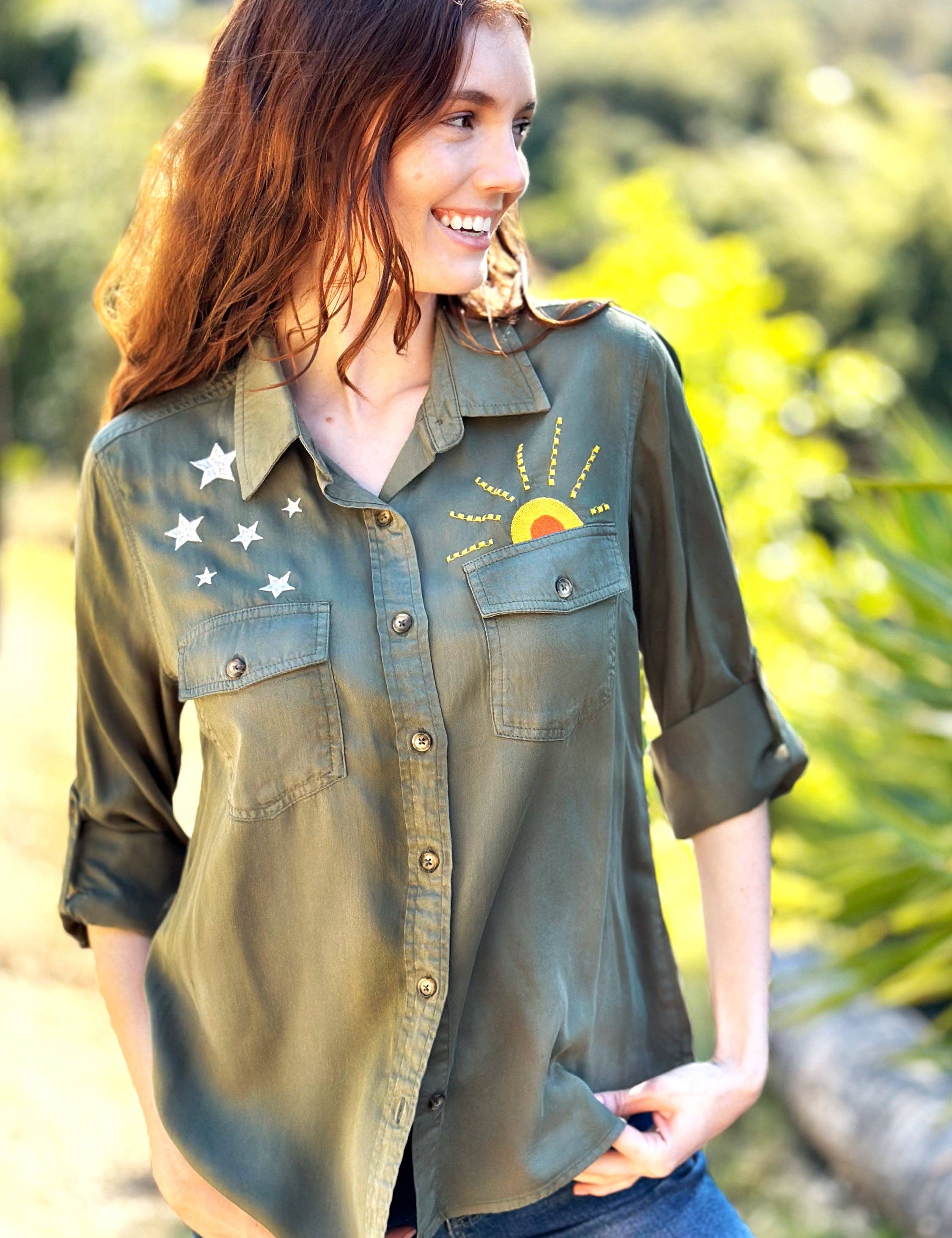 Olive doux Chemise Hello Sunshine en vente sur Faire