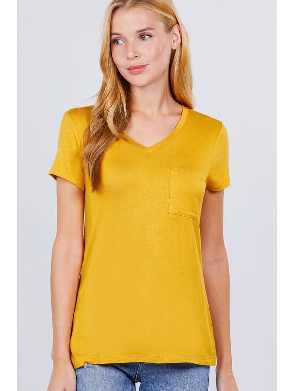 Active Basic | Active USA - Wholesale T-shirt – women's - Short Sleeve V-neck Top with Pocket22
