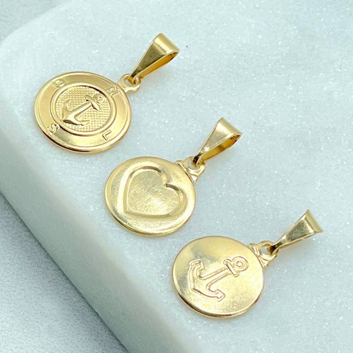 18k Gold Filled Circle Anchor, Heart, Compass Anchor Charm for wholesale by DIJU Jewelry