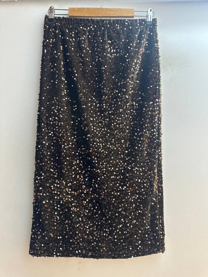 LORIANE - Wholesale Skirt - Women's - 11232 Mid-length velvet sequin skirt