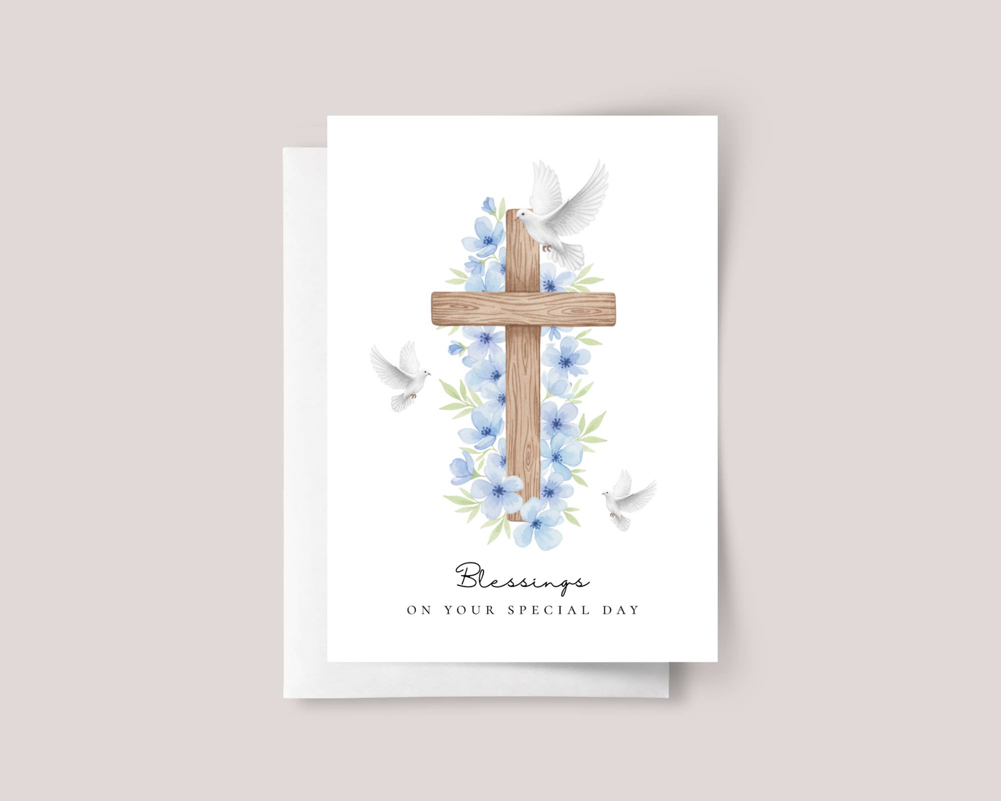 Design Sprinkles - Wholesale Confirmation & Communion Card - Baptism Card with Blue Flowers for Baby Boy