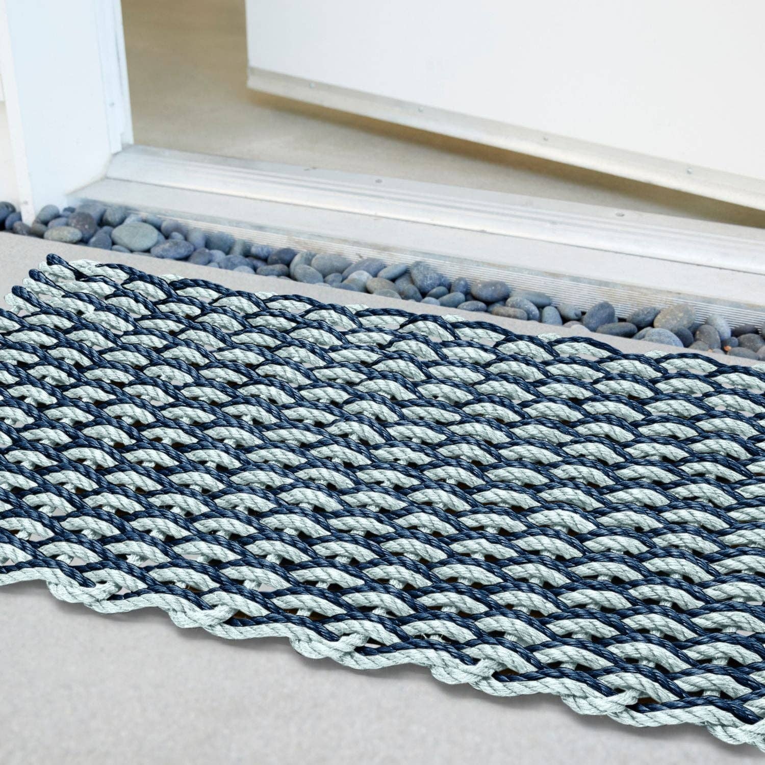 Wicked Good Doormats - Wholesale Door Mat - Lobster Rope Outdoor Doormat: Navy & Seafoam, Double Weave2