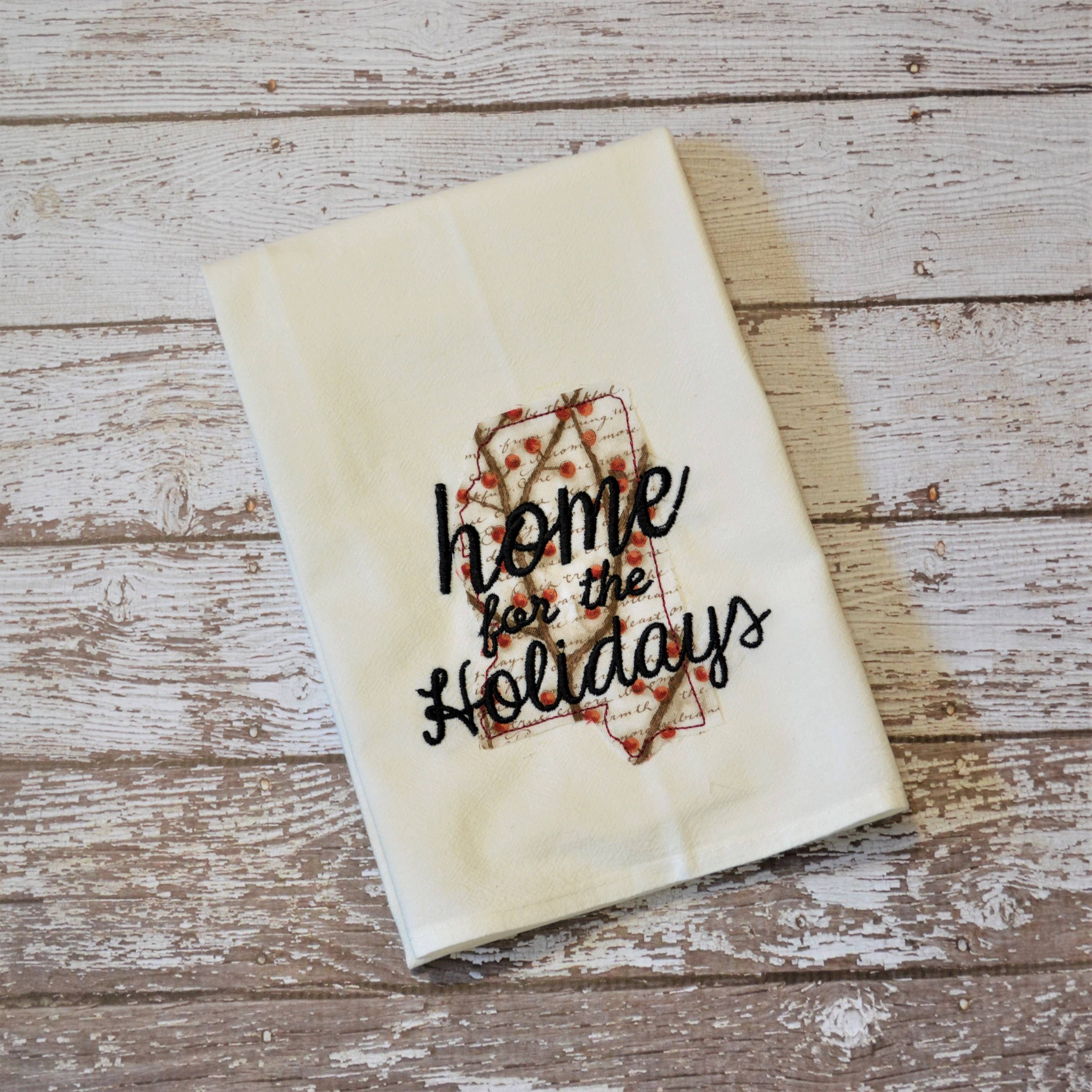 SewMuchMoreStore - Wholesale Tea Towel - Home for the Holidays State Tea Towel - Embroidered Towel23