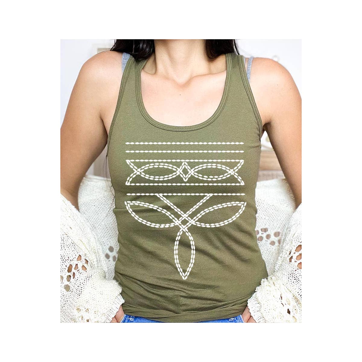 COLORBEAR - Wholesale Tank Top - Women's - Western Boot Stitch Graphic Racerback Tank Top2