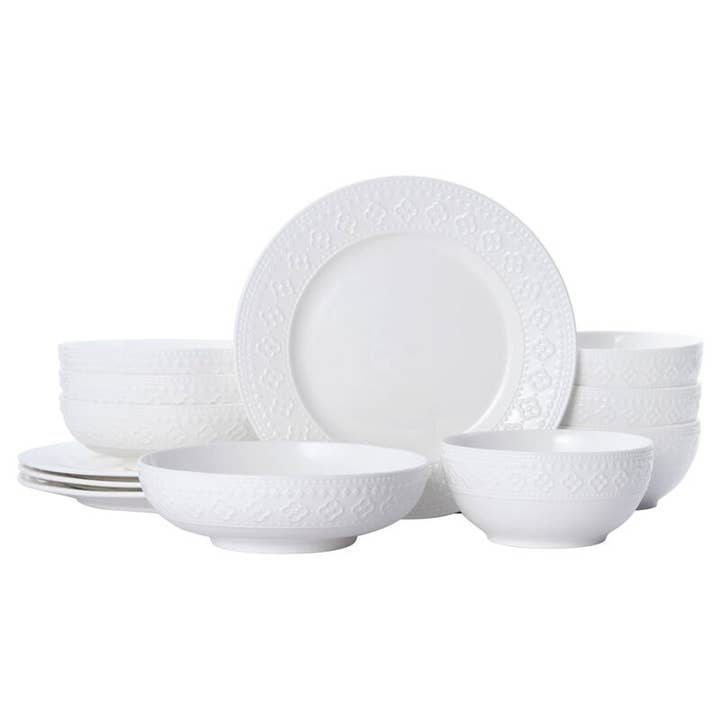 Pfaltzgraff Haisley Wht 12PC DW Set Brown Bx Pkg for wholesale by Fitz and Floyd® Mikasa® Pfaltzgraff®